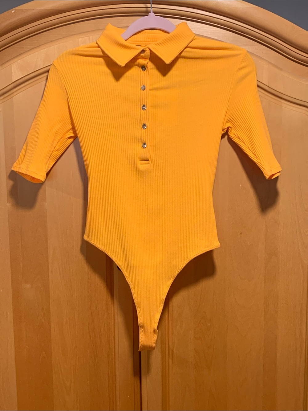 Calvin Klein Jeans Ribbed Polo Bodysuit in Bright Yellow